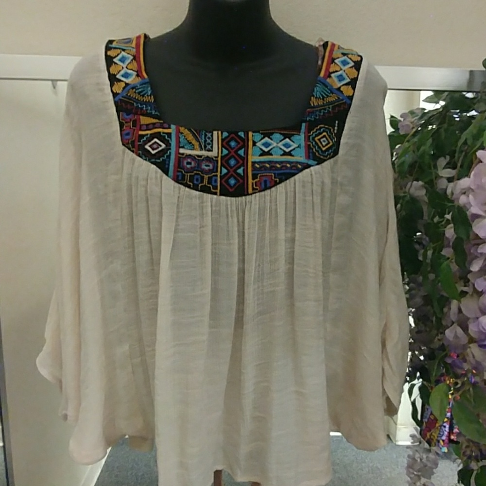 Flying Tomato Boho Gauze Embroidered Top